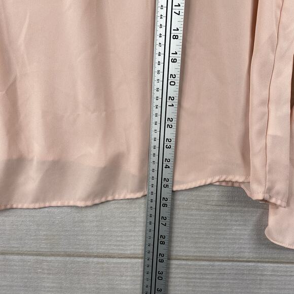 ANA A New Approach Top Womens L Pink Black Tie Slit Sleeve Lined Keyhole Back - Picture 6 of 9